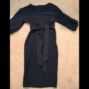 Belted Chiffon Navy Dress